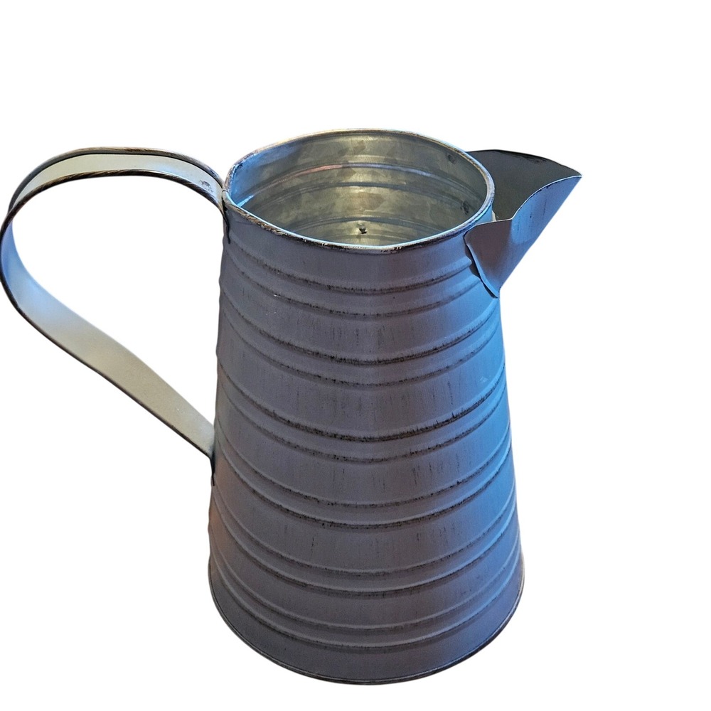 French Country Galvanized Metal Pitcher Lyon 1957 Rustic Farmhouse Decor 8in - Picture 2 of 6